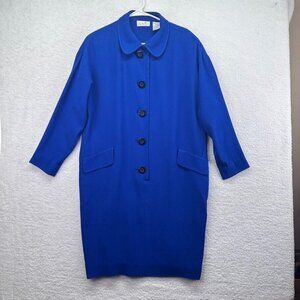 Vintage Liz Claiborne Dress Womens Size 12 Royal Blue Button Up Coat Pockets